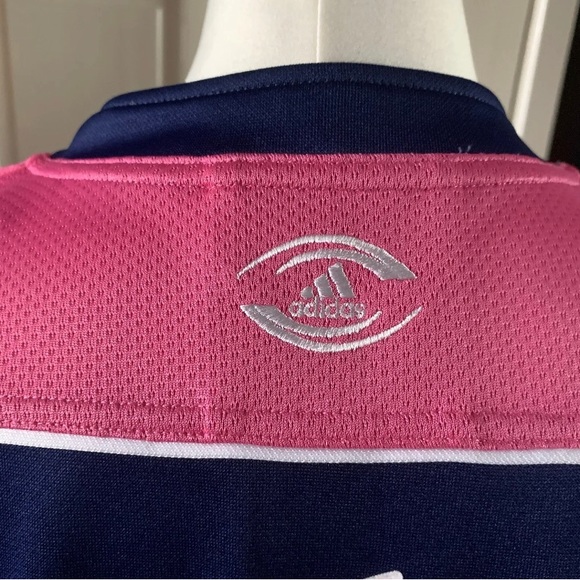Adidas Paris SF Rugby Jersey Size 2XL Ladies Navy Blue Pink Climacool Logo - Picture 8 of 10